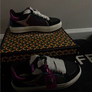 Kurt Geiger Black Sneakers with Purple and Blue Highlights